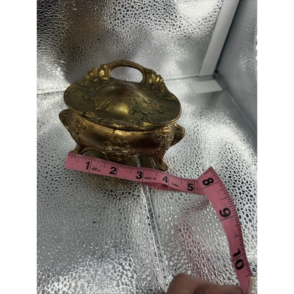 Antique Art Nouveau Jewelry Casket‎ Or Trinket Box Gold Tone